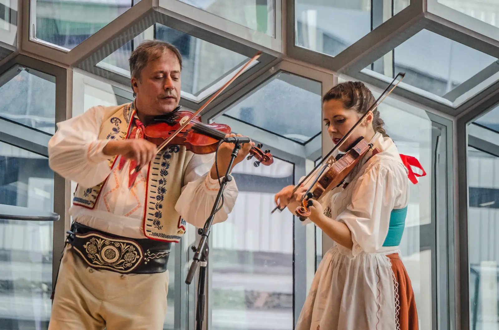 Konsert med violinister i Harpa i Reykjavik